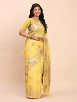 Thumbnail for Astita Linen Cotton Yellow Saree