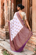 Thumbnail for Joban Fashion Light Purple Crepe Chiffon Pure Handloom Banarasi Silk Saree