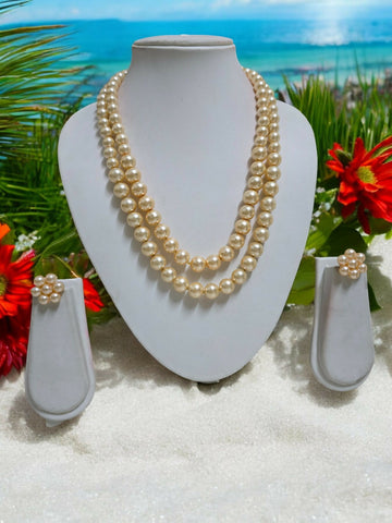 Inhanns Everyday Workwear Pearl Set (Double Layered Pearls) - Beige - Distacart