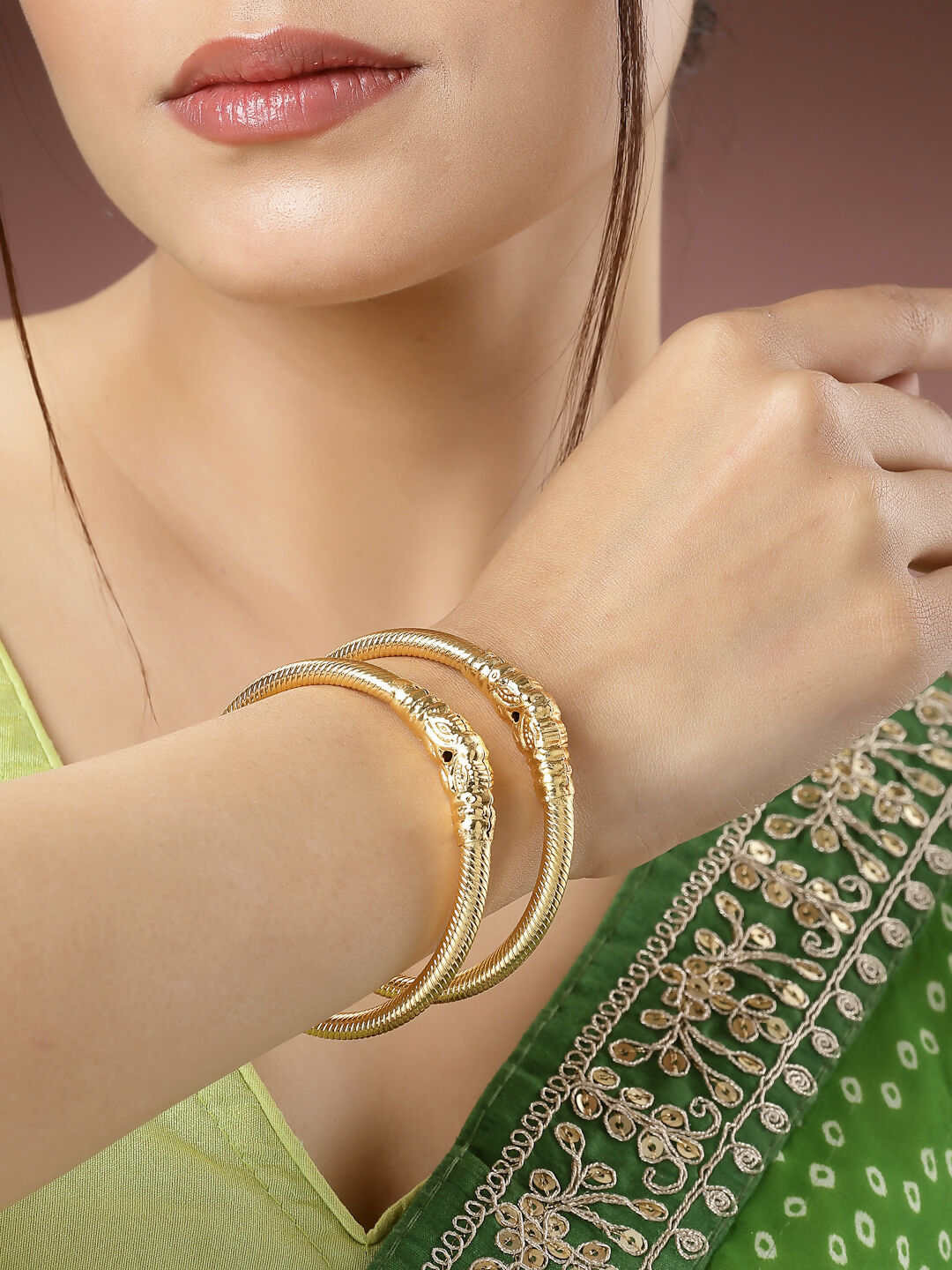 NVR Women's Set of 2 Gold-Plated Handcrafted Traditional Bangles - Distacart