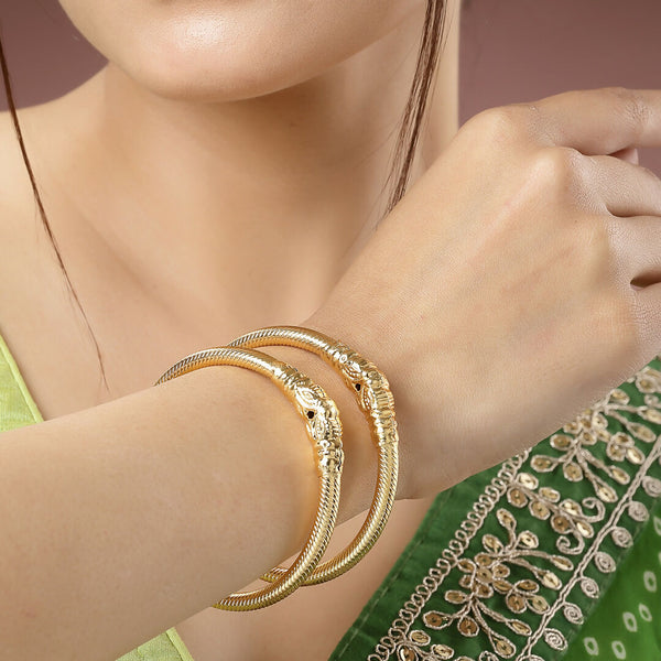 NVR Women's Set of 2 Gold-Plated Handcrafted Traditional Bangles - Distacart