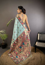 Thumbnail for Joban Fashion Turquoise Blue Paithani Soft Silk Meenakari Saree