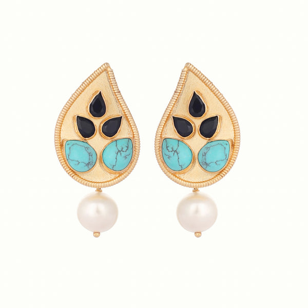 Nuyug 22K Gold Plated Black Paisley Earrings