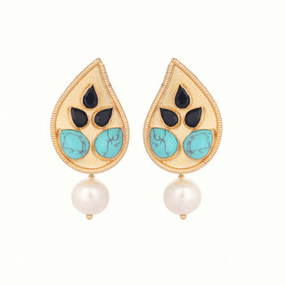 Nuyug 22K Gold Plated Black Paisley Earrings