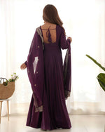 Thumbnail for Lehenga Mart Designer Anarkali Suit With Kurta, Pant, Dupatta For Women-Wine - Distacart