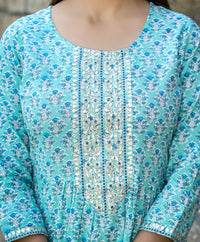 Thumbnail for Kaajh Women's Sky Blue Floral Printed Cotton Kurta Pant Set - Distacart