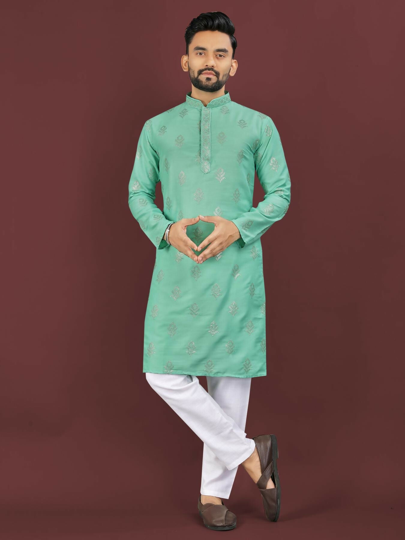 Anaita Turquoise Embroidered Silk Straight Kurta - Distacart