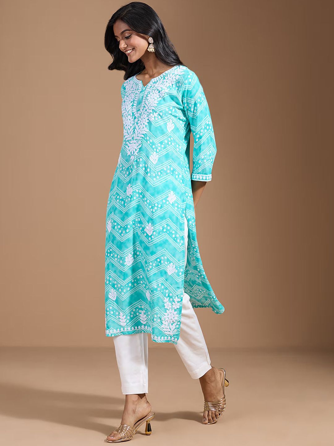 Ode by House of Pataudi Women Ethnic Motifs Embroidered Chikankari Kurta - Distacart
