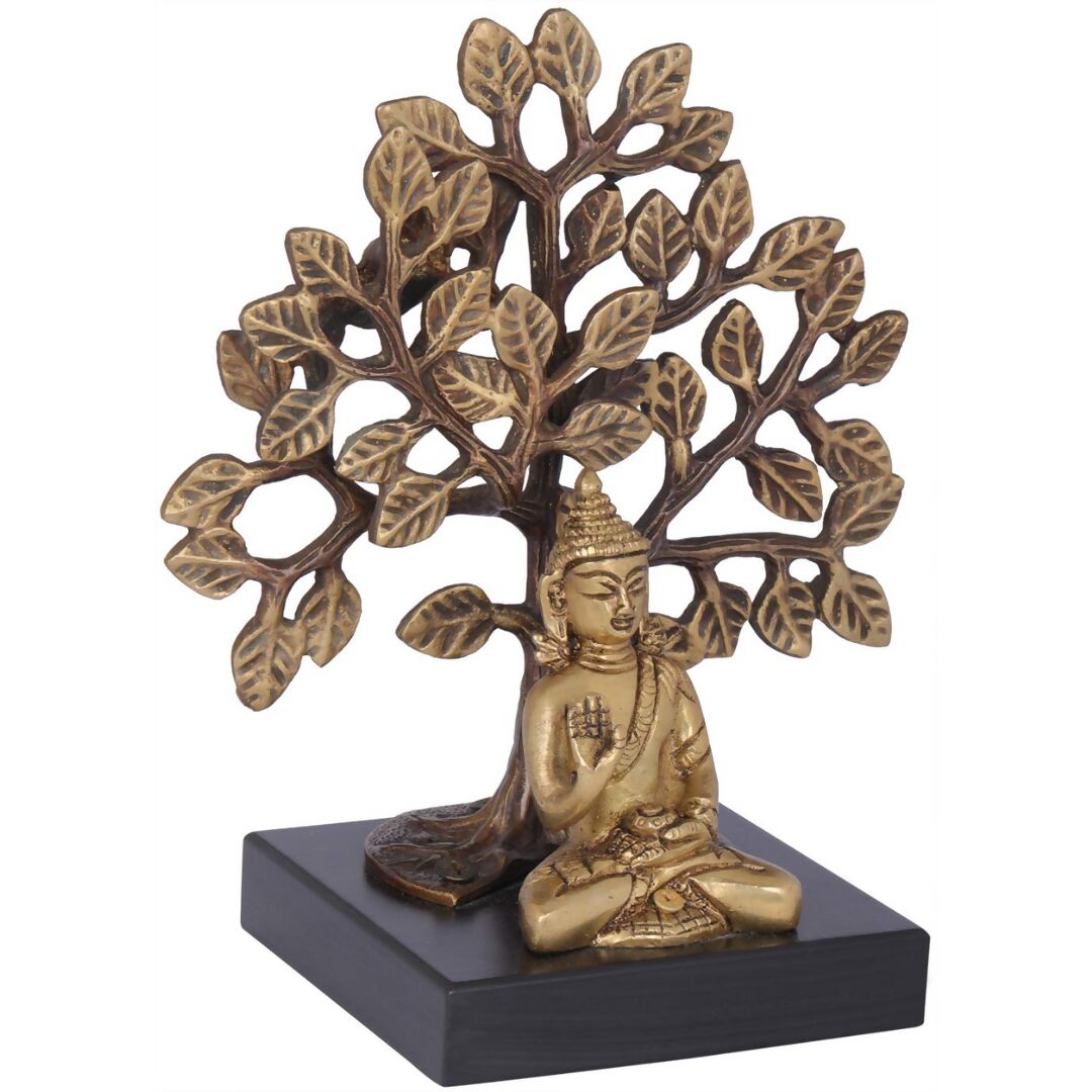 Exotic India Lord Buddha Seated On Wooden Pedestal With Bodhi Tree - Distacart