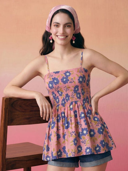 Janasya Pink Peplum Cotton Top - Dista