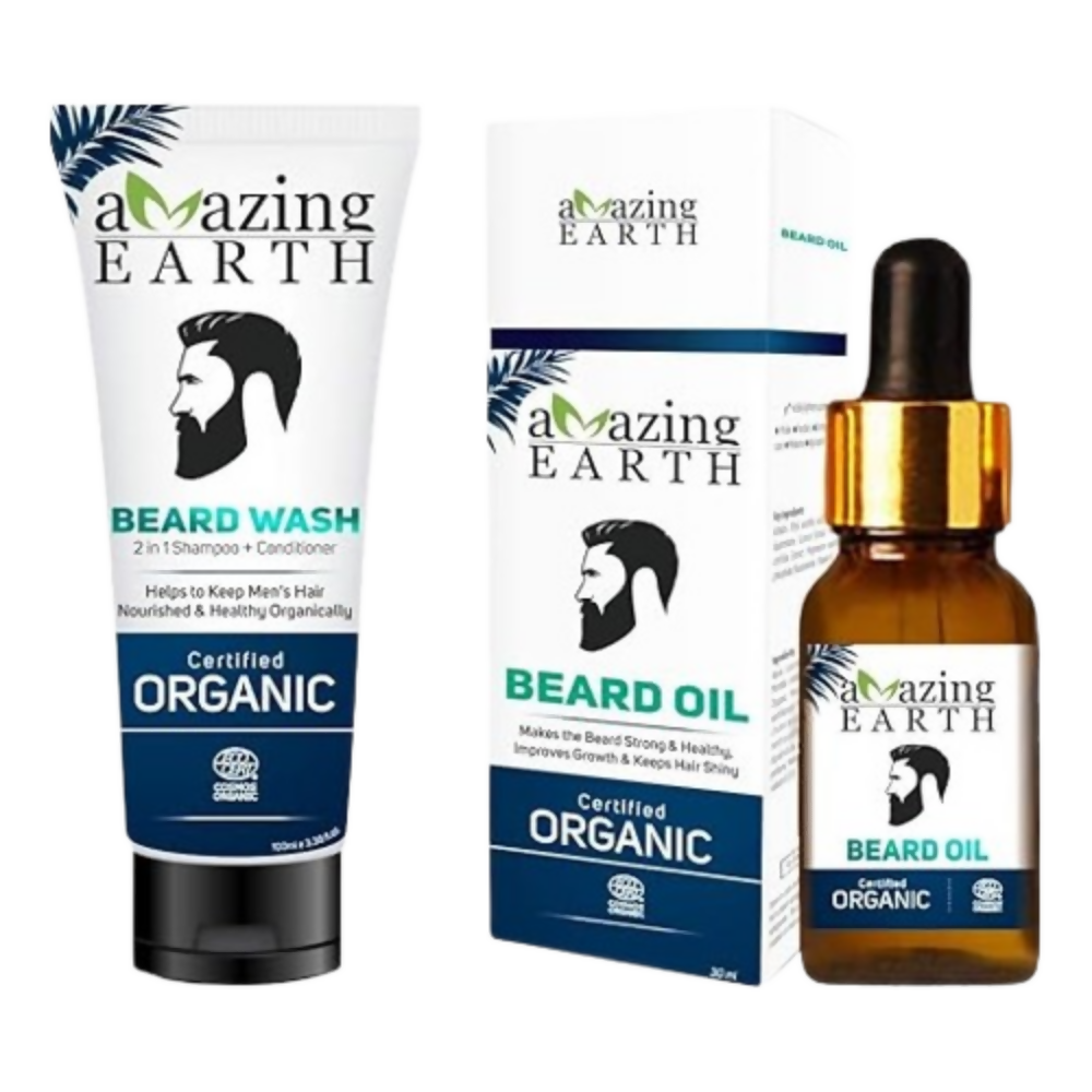 Amazing Earth Certified Organic Beard Oil and Beard Wash - Dista