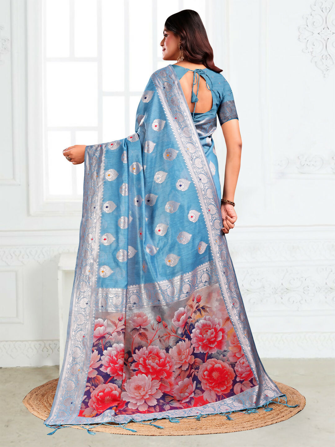 Astita Linen Cotton Sky Blue Saree