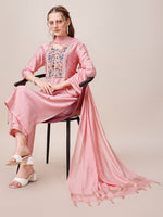 Thumbnail for Embroidered Kurta With Pant And Dupatta Set, Multicolor - Hiral Fashion - Distacart