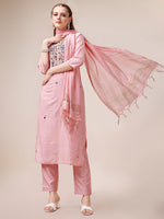 Thumbnail for Embroidered Kurta With Pant And Dupatta Set, Multicolor - Hiral Fashion - Distacart
