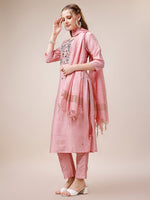 Thumbnail for Embroidered Kurta With Pant And Dupatta Set, Multicolor - Hiral Fashion - Distacart