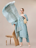 Thumbnail for Hand Embroidered Kurta With Pant And Dupatta Set, Multicolor - Hiral Fashion - Distacart