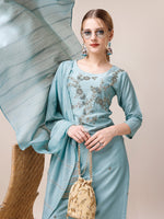 Thumbnail for Hand Embroidered Kurta With Pant And Dupatta Set, Multicolor - Hiral Fashion - Distacart