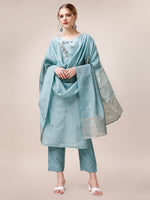 Thumbnail for Hand Embroidered Kurta With Pant And Dupatta Set, Multicolor - Hiral Fashion - Distacart