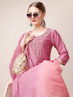 Thumbnail for Hand Embroidered Kurta With Pant And Dupatta Set, Multicolor - Hiral Fashion - Distacart