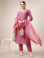 Thumbnail for Hand Embroidered Kurta With Pant And Dupatta Set, Multicolor - Hiral Fashion - Distacart