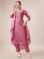 Thumbnail for Hand Embroidered Kurta With Pant And Dupatta Set, Multicolor - Hiral Fashion - Distacart