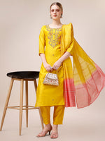 Thumbnail for Hand Embroidered Kurta With Pant And Dupatta Set, Multicolor - Hiral Fashion - Distacart