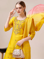Thumbnail for Hand Embroidered Kurta With Pant And Dupatta Set, Multicolor - Hiral Fashion - Distacart