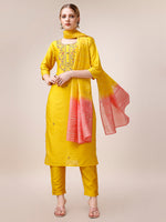 Thumbnail for Hand Embroidered Kurta With Pant And Dupatta Set, Multicolor - Hiral Fashion - Distacart