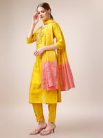 Thumbnail for Hand Embroidered Kurta With Pant And Dupatta Set, Multicolor - Hiral Fashion - Distacart