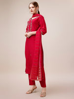 Thumbnail for Hand Embroidered Kurta With Pant And Dupatta Set, Multicolor - Hiral Fashion - Distacart
