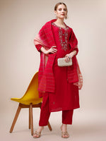 Thumbnail for Hand Embroidered Kurta With Pant And Dupatta Set, Multicolor - Hiral Fashion - Distacart