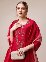 Thumbnail for Hand Embroidered Kurta With Pant And Dupatta Set, Multicolor - Hiral Fashion - Distacart