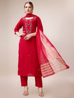 Thumbnail for Hand Embroidered Kurta With Pant And Dupatta Set, Multicolor - Hiral Fashion - Distacart