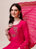 Thumbnail for Pink Chanderi Embroidered Kurta With Pant & Dupatta Set., Multicolor - Hiral Fashion - Distacart