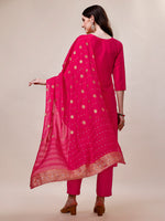 Thumbnail for Pink Chanderi Embroidered Kurta With Pant & Dupatta Set., Multicolor - Hiral Fashion - Distacart
