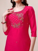 Thumbnail for Pink Chanderi Embroidered Kurta With Pant & Dupatta Set., Multicolor - Hiral Fashion - Distacart