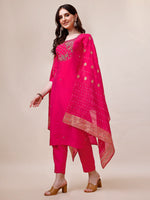 Thumbnail for Pink Chanderi Embroidered Kurta With Pant & Dupatta Set., Multicolor - Hiral Fashion - Distacart