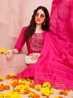 Thumbnail for Embroidered Kurta With Pant And Dupatta Set, Multicolor - Hiral Fashion - Distacart