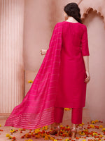 Thumbnail for Embroidered Kurta With Pant And Dupatta Set, Multicolor - Hiral Fashion - Distacart