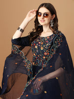 Thumbnail for Embroidered Kurta With Pant And Embroidered Dupatta Set, Multicolor - Hiral Fashion - Distacart