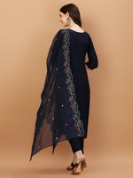 Thumbnail for Embroidered Kurta With Pant And Embroidered Dupatta Set, Multicolor - Hiral Fashion - Distacart