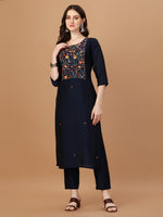 Thumbnail for Embroidered Kurta With Pant And Embroidered Dupatta Set, Multicolor - Hiral Fashion - Distacart