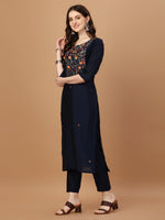Thumbnail for Embroidered Kurta With Pant And Embroidered Dupatta Set, Multicolor - Hiral Fashion - Distacart
