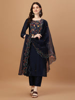 Thumbnail for Embroidered Kurta With Pant And Embroidered Dupatta Set, Multicolor - Hiral Fashion - Distacart