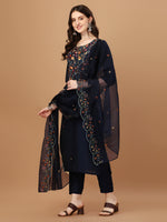 Thumbnail for Embroidered Kurta With Pant And Embroidered Dupatta Set, Multicolor - Hiral Fashion - Distacart