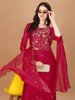 Thumbnail for Embroidered Kurta With Pant And Embroidered Dupatta Set, Multicolor - Hiral Fashion - Distacart