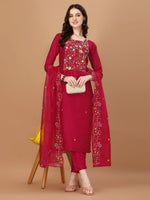 Thumbnail for Embroidered Kurta With Pant And Embroidered Dupatta Set, Multicolor - Hiral Fashion - Distacart