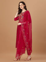 Thumbnail for Embroidered Kurta With Pant And Embroidered Dupatta Set, Multicolor - Hiral Fashion - Distacart