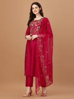 Thumbnail for Embroidered Kurta With Pant And Embroidered Dupatta Set, Multicolor - Hiral Fashion - Distacart