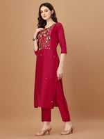Thumbnail for Embroidered Kurta With Pant And Embroidered Dupatta Set, Multicolor - Hiral Fashion - Distacart
